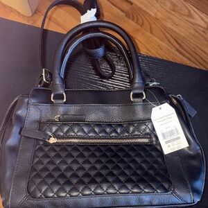 NWT Black Quilted Satchel Handbag with Gold Zip